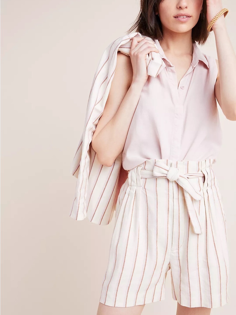 by Anthropologie Edisto Linen High-Waist Paperbag 4.5in Inseam Stripe Shorts 2 - Picture 2 of 11